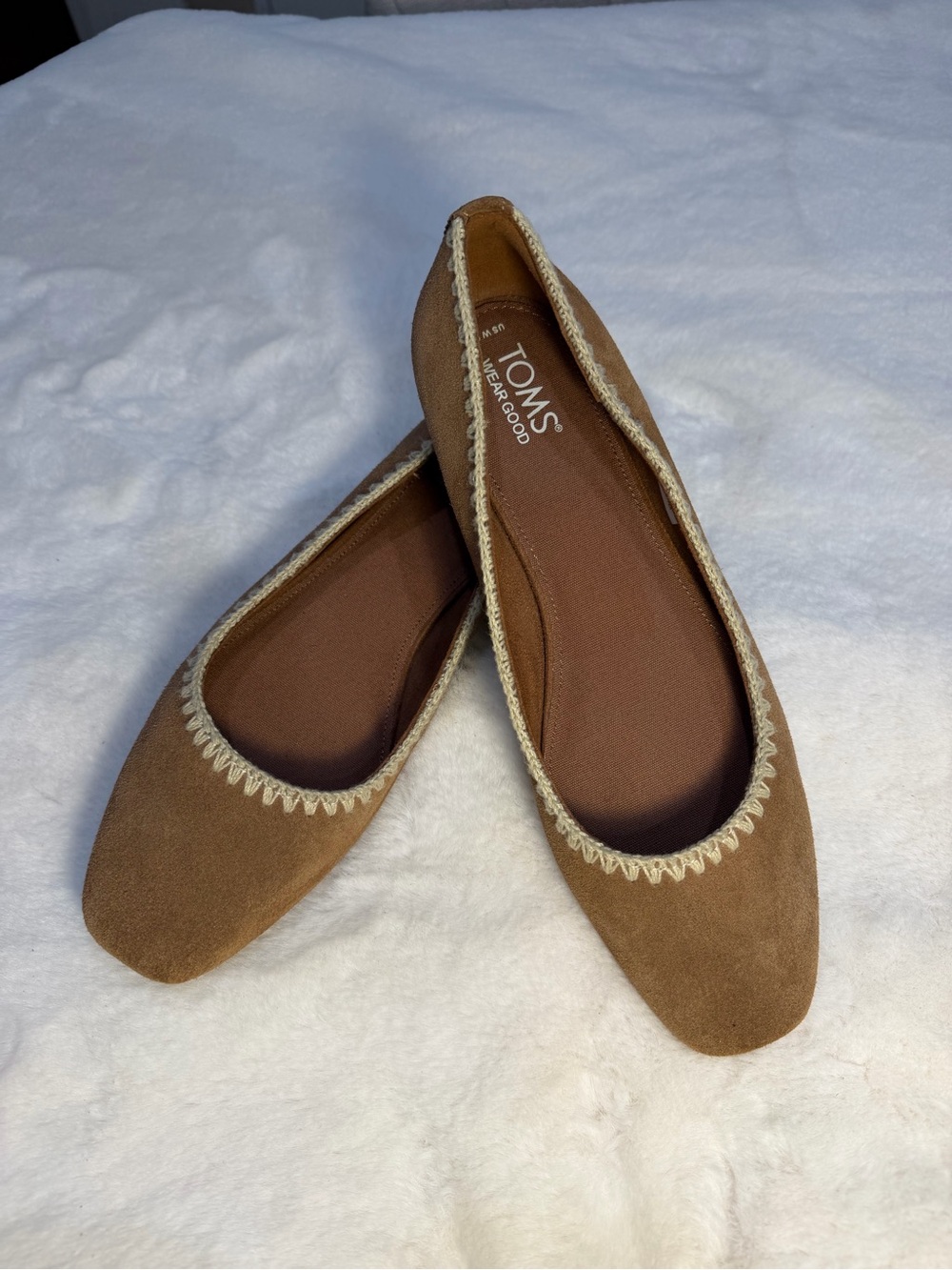 TOMS Brown Suede Slip-On Ballet Flats with Contrast Trim Size 9